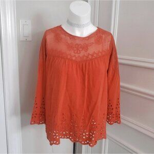 Jessica Simpson "Kalypso" Flare Sleeve Embroidered Boho Top In Blood Ora…